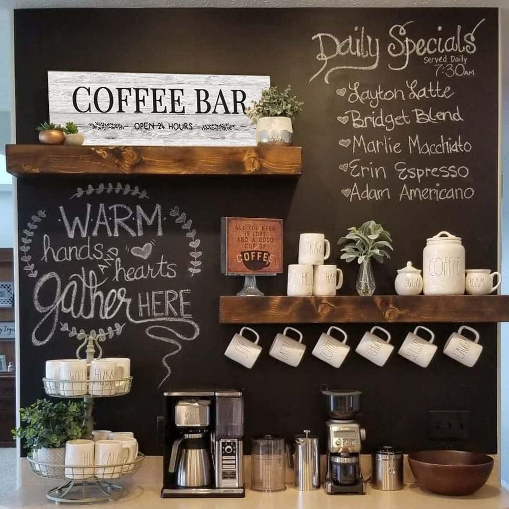WOWGOOMO Classic Coffee Bar Signs Grey Canvas Wall Art - Rustic Cafe Bar Accessories Set for Home Bar, Kitchen, Pub, Store - 6"x17"