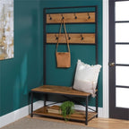 Walker Edison August Modern Farmhouse X Back Hall Tree with Bench, 72 Inch, Barnwood