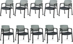 Giantex 10-Pack Waiting Room Chair Set, Rolling Office Desk Chairs with PU Wheels, Armrests, Stackable Guest Chair for Office, School, Lobby,Reception, Conference, Grey