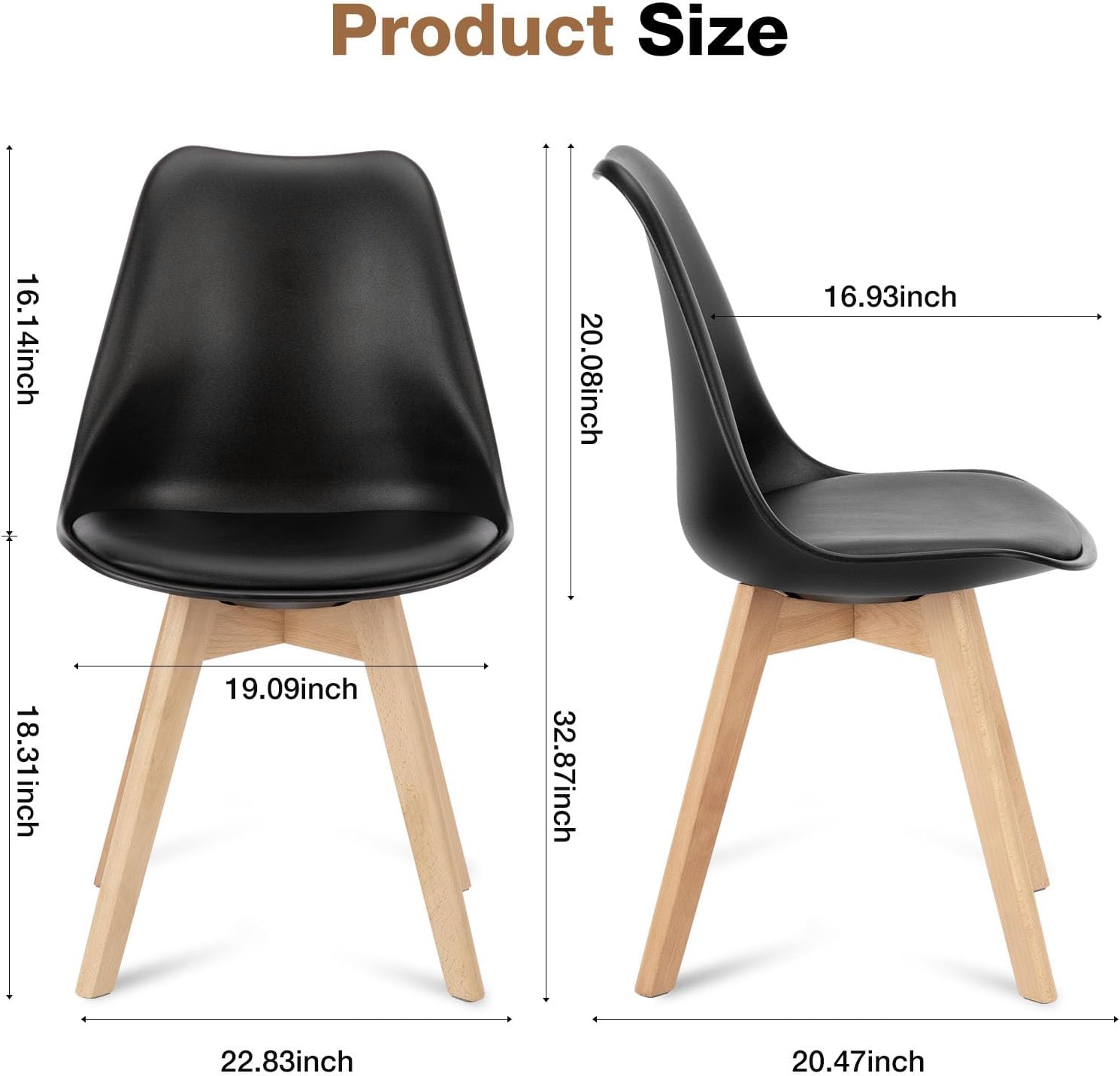 OLIXIS Dining Chairs Set of 4, PU Leather Upholstered Kitchen Chairs with Solid Wood Legs, Mid Century Modern Accent Chairs for Living Room, Bedroom, Patio, Black