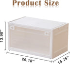101QT Plastic Stackable Storage Bins, 4 Pack Collapsible Plastic Storage Bins with Lid, Doors & Wheels, for Closet Bedroom, White