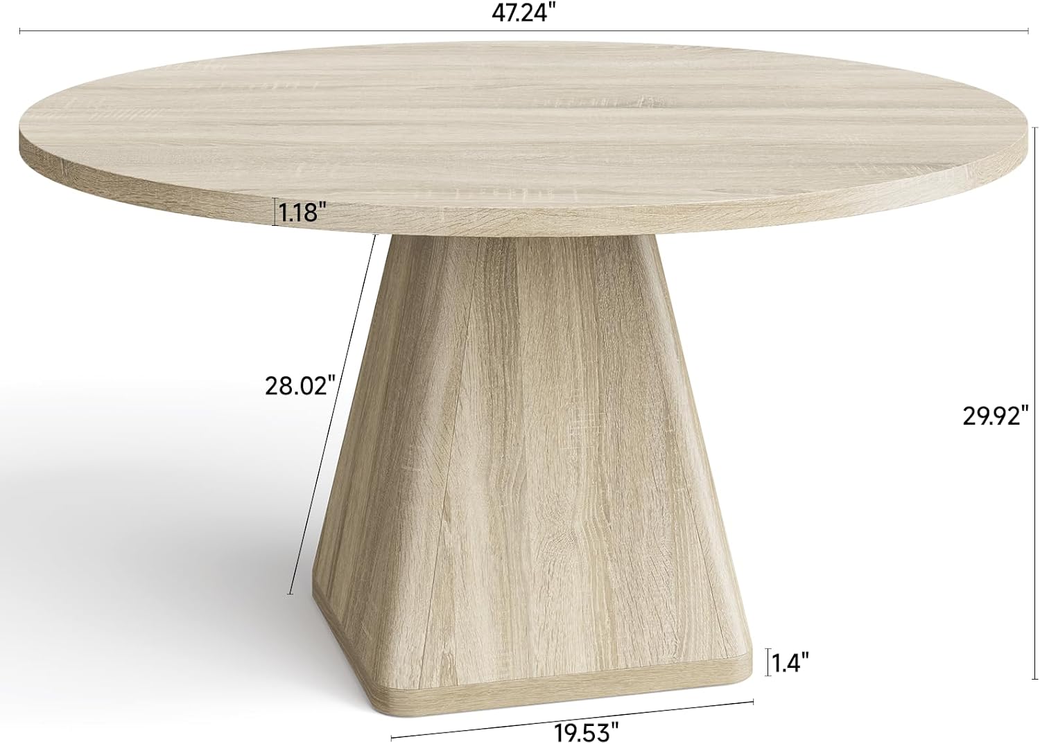 47 Inch Round Dining Table for 4-6, Circle Kitchen Table with Thickened Tabletop, Modern Dining Room Tables with Square Pedestal Base, Dinner Tables for Kitchen Small Space, Oak (Table Only)