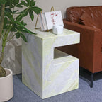 Natural Marble C-Shaped End Table, Luxurious Handmade Coffee Table Suitable for for Living Room Bedroom Bathroom Small Spaces, No Installation Marble Sofa Table for Modern Home Decor
