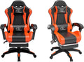 Ergonomic Gaming Chair with Footrest for Adults, Reclining High-Back Computer Chair with Lumbar Support & Headrest, PU Leather Height Adjustable Gaming Chair with Linked Armrests, Orange Black