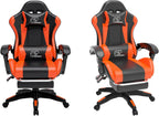 Ergonomic Gaming Chair with Footrest for Adults, Reclining High-Back Computer Chair with Lumbar Support & Headrest, PU Leather Height Adjustable Gaming Chair with Linked Armrests, Orange Black
