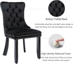Black Velvet Dining Chairs Set of 4, Modern Upholstered Kitchen Chairs | Solid wood legs;wing back; ring pull; nailhead trim; easy assembly; upholstered dining room chairs for dining table