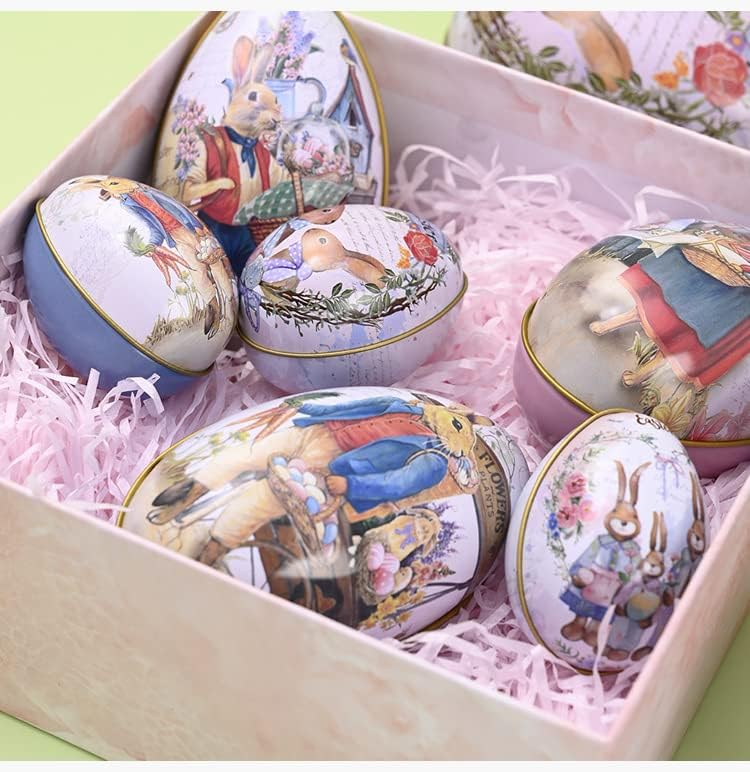 4.9" Oversized Easter Egg Tin - Vintage Bunny Gardener Metal Gift Box, Large Flower Market Themed Treat Container for Egg Hunt & Spring Decor