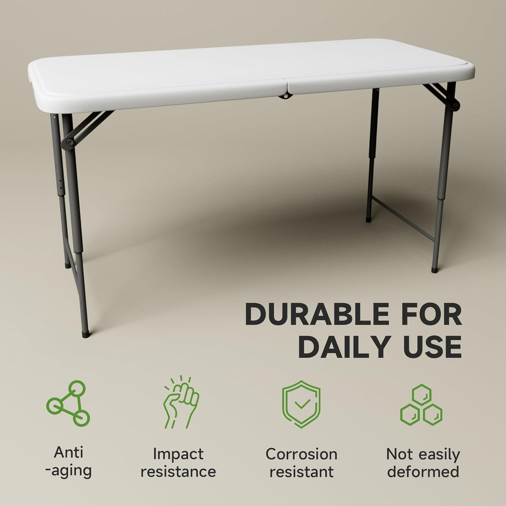 4 Foot Folding Table with Black Table Cloth- 3-Position Adjustable Height, Heavy Duty 400 lbs Capacity - Portable Folding Tables for Camping, Party, Indoor & Outdoor Use, 2 Pack