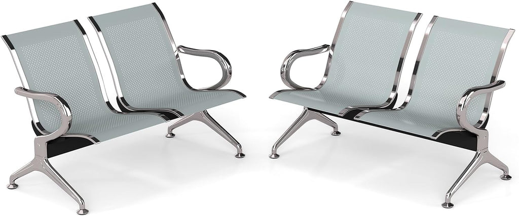 Kinfant Silver Waiting Room Chair Set - 2-Seat Waiting Room Bench Office Guest Reception Chair with Armrest for Airport Hospital Bank Salon Lobby(Sliver Mesh, Set of 2)