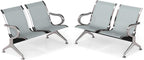 Kinfant Silver Waiting Room Chair Set - 2-Seat Waiting Room Bench Office Guest Reception Chair with Armrest for Airport Hospital Bank Salon Lobby(Sliver Mesh, Set of 2)