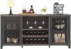 Launica Liquor Bar Cabinet, Industrial Wine Cabinet, Rustic Sideboard Buffet Cabinet for Liquor and Glasses, Coffee Bar Cabinet with Storage Rack for Home Kitchen Dining Room, Dark Grey Oak, 55 in