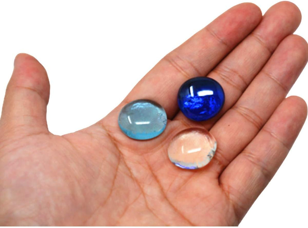 TSY TOOL 3 Lb (300PCS) Flat Glass Marbles Blue, Clear Mixed Color Glass Gems Pebbles Stones Marbles Vase Filler Accents and Crafting Aquarium Decor
