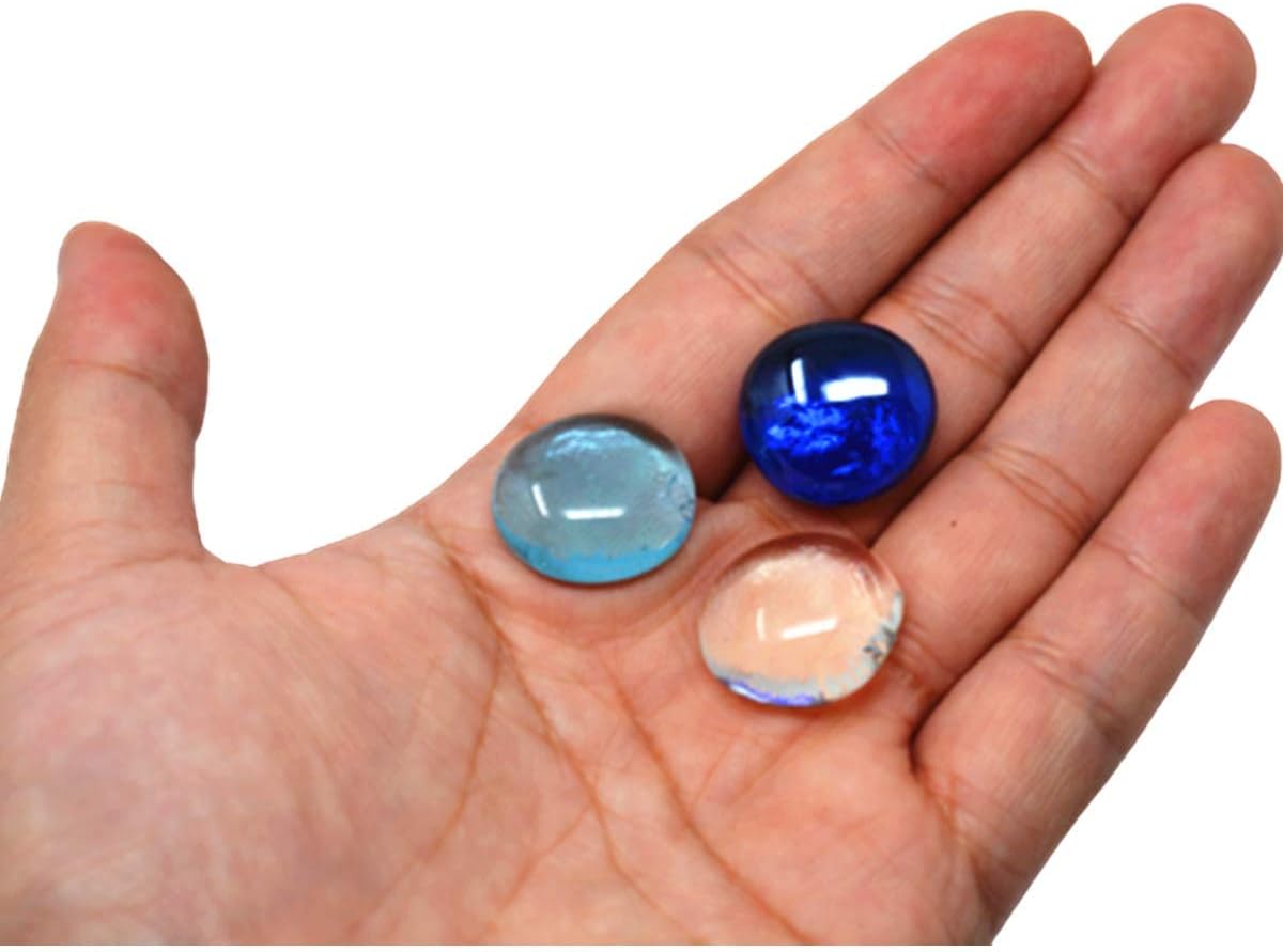 TSY TOOL 3 Lb (300PCS) Flat Glass Marbles Blue, Clear Mixed Color Glass Gems Pebbles Stones Marbles Vase Filler Accents and Crafting Aquarium Decor