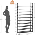 VTRIN 10 Tier Shoe Rack Tall Large Capacity Wide Shoe Organizer with Two Hooks Sturdy Metal Shoe Shelf for Entryway, Closet, Bedroom