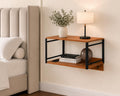 Wall Mounted Nightstand with Storage Shelf, Floating Bedside Table with Hooks, Space-Saving Modern Nightstand for Bedroom, Dorm Room, or Small Spaces