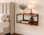 Wall Mounted Nightstand with Storage Shelf, Floating Bedside Table with Hooks, Space-Saving Modern Nightstand for Bedroom, Dorm Room, or Small Spaces