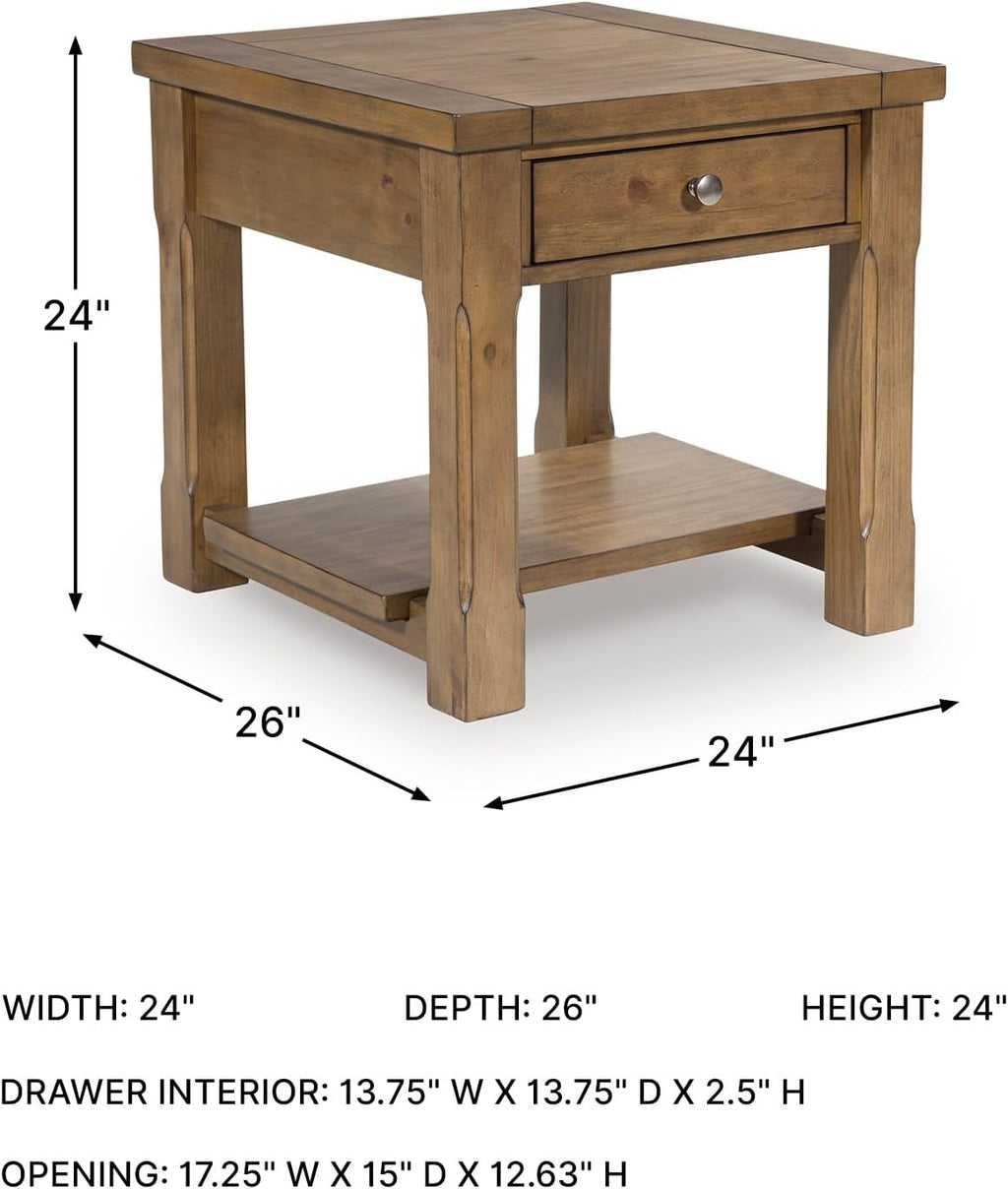 Signature Design by Ashley Vandenmore Casual 1-Drawer End Table with Bottom Shelf, Light Brown
