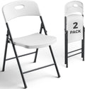 2 Pack White Folding Chair, Plastic Portable Stackable Commercial Seats with Steel Frame 350lb, Heavy Duty Foldable Chair for Indoor and Outdoor, Patio, Office, Picnic, Kitchen, Events