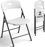 2 Pack White Folding Chair, Plastic Portable Stackable Commercial Seats with Steel Frame 350lb, Heavy Duty Foldable Chair for Indoor and Outdoor, Patio, Office, Picnic, Kitchen, Events
