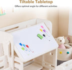 Costzon Toddler Table and Chair Set, Art Desk Set w/Side Bookshelves, Storage Boxes, Whiteboard & Tiltable Desktop, Kids Table and Chair for Writing, Painting, Reading