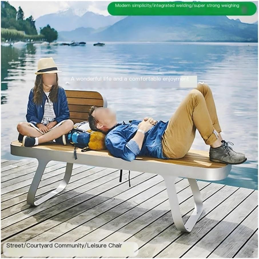 Patio Benches Park ChairOutdoor Solid Wood Stainless Steel Leisure seatOutdoor Open-air Patio Chair(180cm)