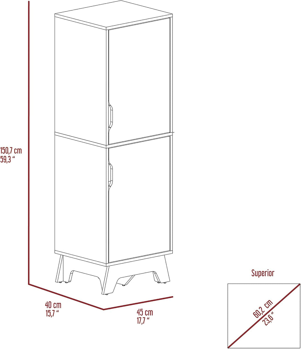Pamplona Microwave Tall Cabinet with Double Doors - Light Oak & White Combo