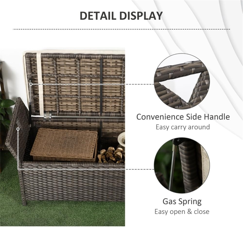Outdoor Storage Bench with Cushioned Seat – Weather-Resistant Woven Rattan Box for Patio, Deck, Poolside and Garden Use