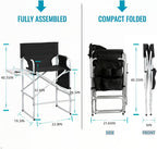 26.5" High Folding Directors Chair with Footrest, Side Table & Cup Holders - Portable for Camping, Fishing, Makeup Studios, and Indoor/Outdoor Use (Black)