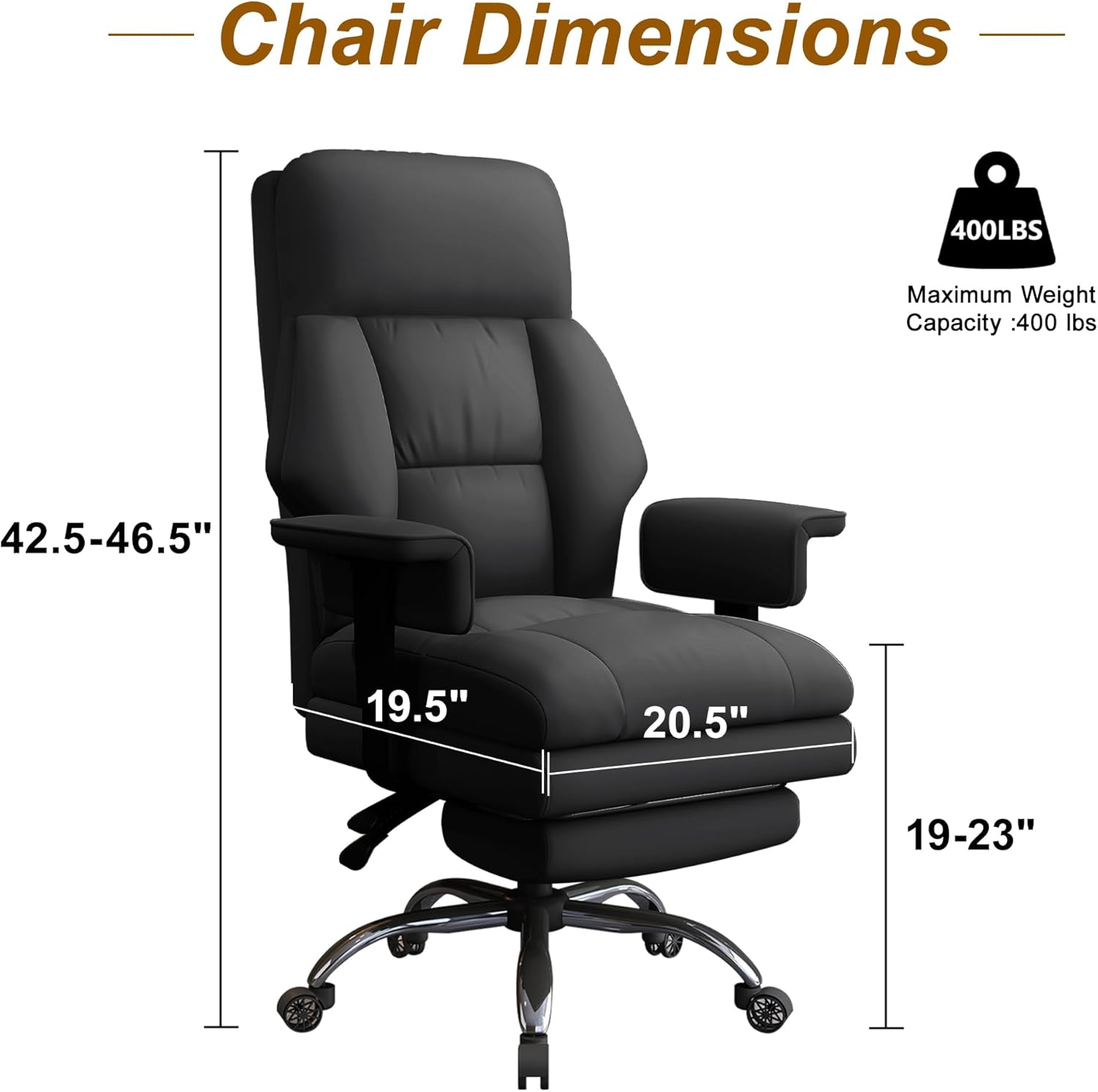 Executive Office Chair with Wheels PU Leather Ergonomic Desk Chairs with Foot Rest High Back Computer Gaming Chairs for Home Office