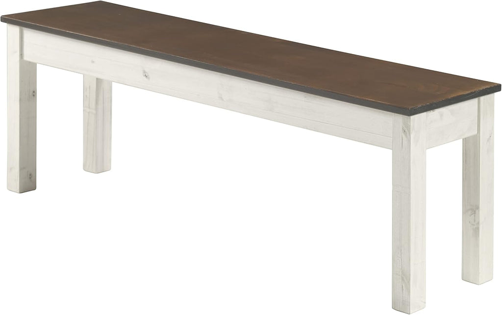Furniture Dash - Wood Bench - Entryway Bench - Dining Bench - 53.15" W, 12.2" D, 17.72" H - 22lb - White Distressed