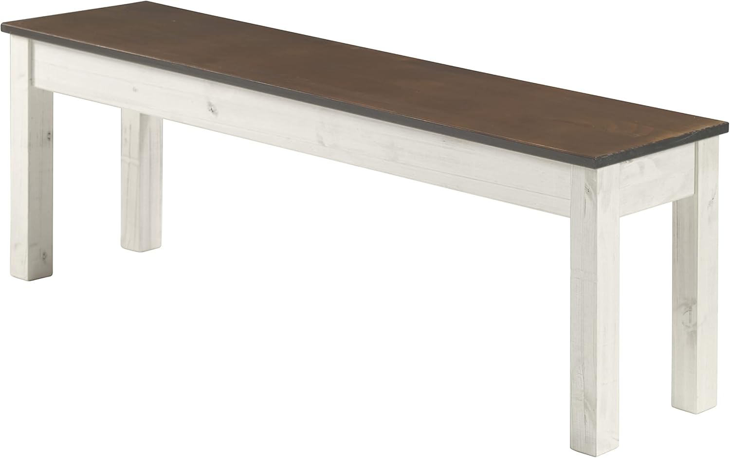 Furniture Dash - Wood Bench - Entryway Bench - Dining Bench - 53.15" W, 12.2" D, 17.72" H - 22lb - White Distressed
