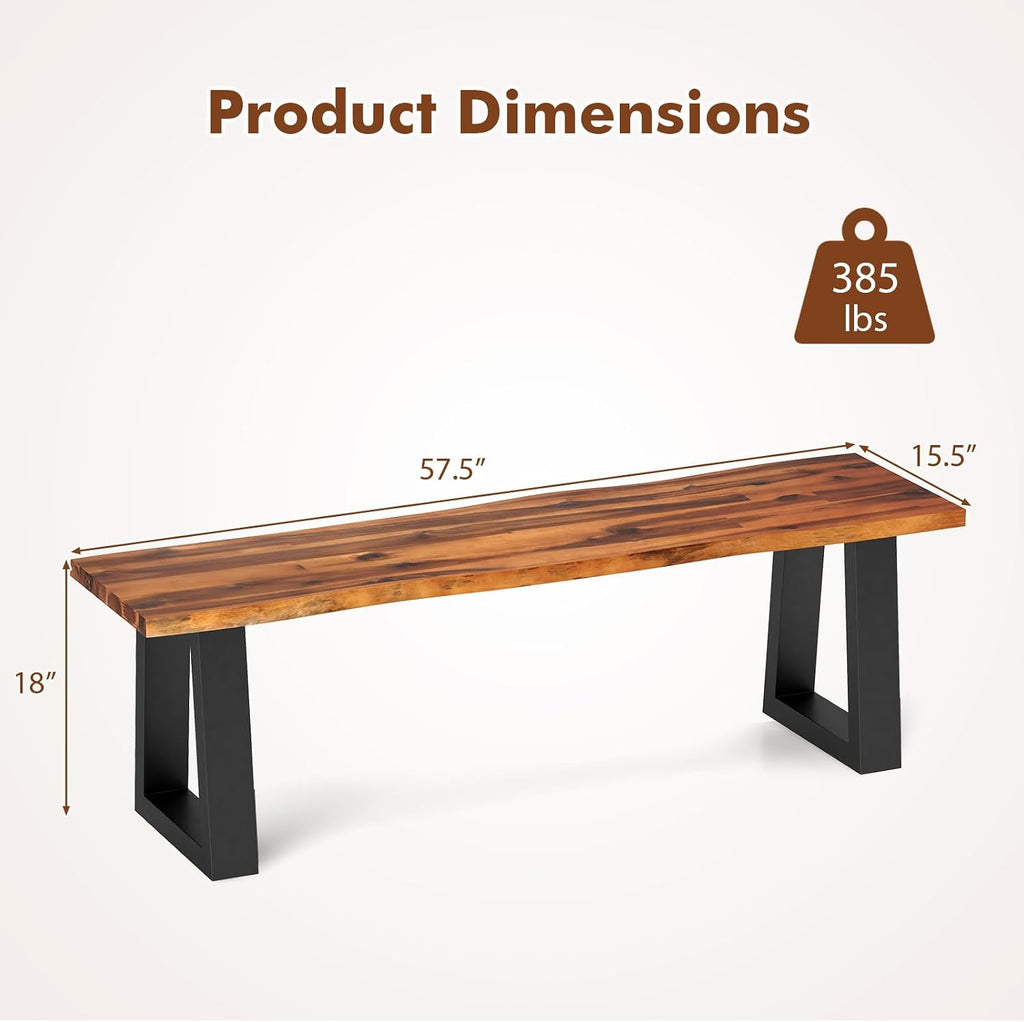 ERGOMASTER Outdoor Bench, 57.5" Dining Bench with Steel Legs, Acacia Wood, 385 Lbs Weight Capacity, 2 Pack