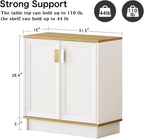 PROXRACER 32" Sideboard Buffet Cabinet with Storage, Adjustable Shelves & Shaker Doors, Rustic Storage Cabinet with Gold Handles for Kitchen, Dining Room, White