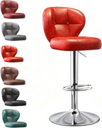 Tall Executive Office Chair, Adjustable Swivel Barstools, Metal Frame Side Chair, with Back Support Upholstered, for Small Spaces Home Bedroom Study(Silver Chassis,Red)
