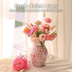 Pink Vase for Flowers, 8 Inch Mosaic Glass Centerpiece | Pink Gradient Tiles, Wedding Table Decor, 5.42 Inch Body for Bouquets and Pampas