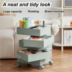 Utility Cart 360° Rotating Bedside Table Side Tables with Storage Drawer and Wheels Movable End Tables for Living Room Lightweight(Green)