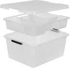 IRIS USA 18 QT Clear Storage Organizer with Removable Dividers, Stackable Plastic Storage Box with Lid, Modular Container for Crafts, Tools, Office & Pantry Organization