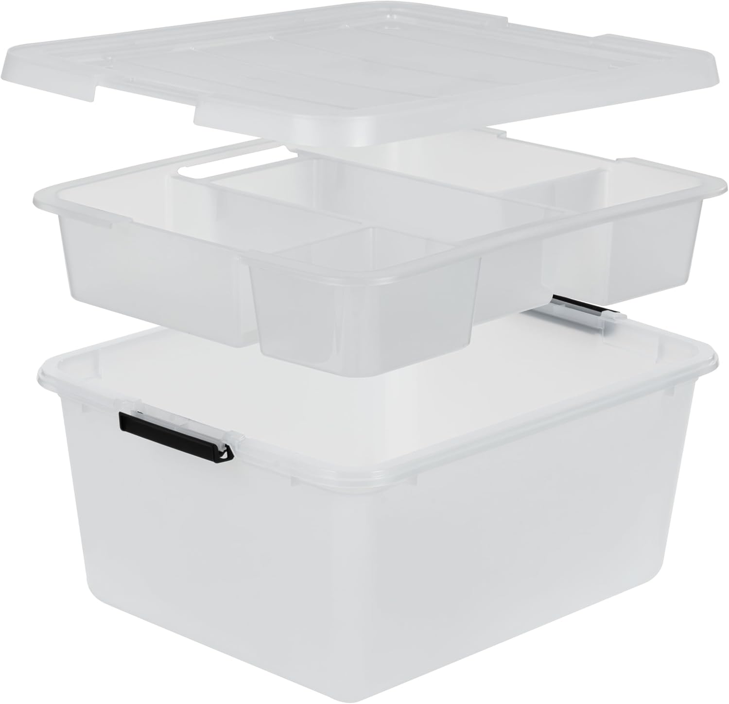 IRIS USA 18 QT Clear Storage Organizer with Removable Dividers, Stackable Plastic Storage Box with Lid, Modular Container for Crafts, Tools, Office & Pantry Organization