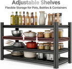 Kitchen Pantry Storage Shelves, 5-Tier Heavy Duty Metal Shelving Unit, Black Adjustable Deep Shelf Organizer for Pots, Pans, Food, and Pantry Items (5-45" W X 16" D X 71" H)