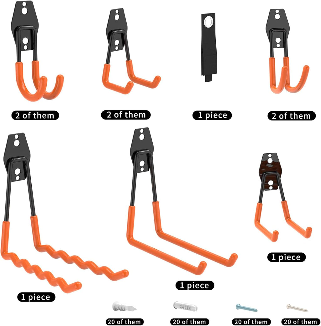 Garage Hooks Heavy Duty Steel Hooks for Hanging Power and Garden Tools, Ladders, Hose, Bikes, Ropes, Bulk Items, and More，Anti-Slip Coating with max 88lbs Capacity 10 Pack