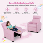 Costzon Kids Recliner, Adjustable PU Leather Lounge Chair w/Side Pockets, Footrest, Headrest for Kids Room&Play Room, Easy to Clean, Padded Pink Recliner Sofa for Children Boys Girls Aged 3-12 (Pink)