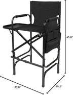 OmySalon 31" Tall Directors Chair Black Folding with Side Table Storage Bag,Aluminum Frame 300 lbs Capacity, 33.8" L x 19.2" W x 45.6" H,Portable Makeup Artist Bar Height