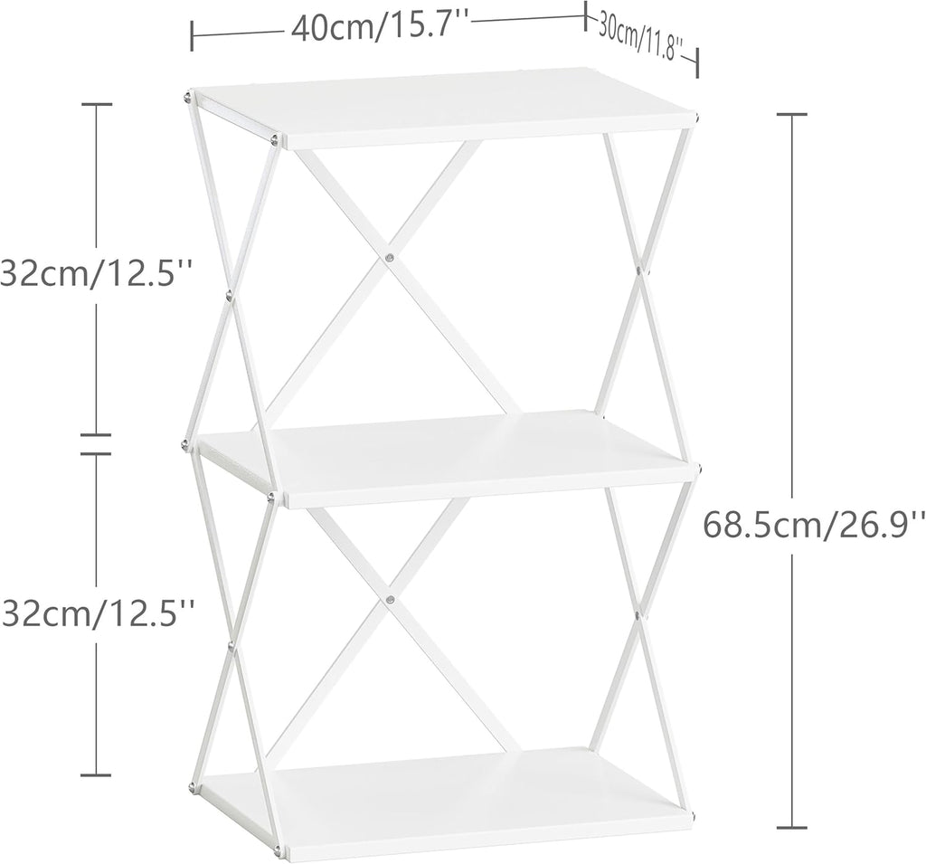 3-Tier End Table Small Side Table Tall Bedside Night Stand with Storage Sofa Side desks for Living Room Bedroom Office Bathroom Small Space White ET-03W
