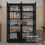 Madesa Kitchen Set 2 Pantry Storage Cabinet with 10 Utility Shelves 47" L Wooden Organization Unit for Kitchen (Black)