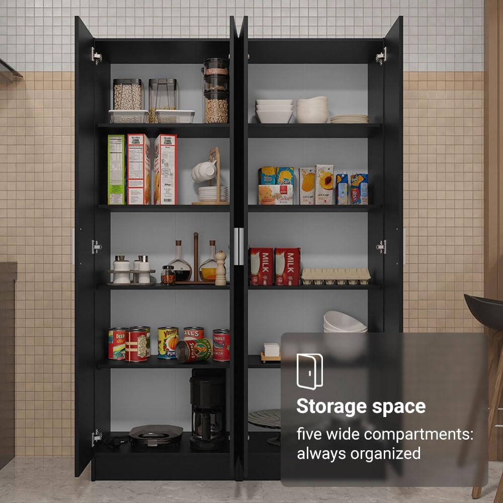 Madesa Kitchen Set 2 Pantry Storage Cabinet with 10 Utility Shelves 47" L Wooden Organization Unit for Kitchen (Black)