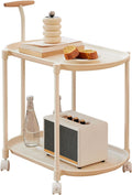 Mobile End Table, 2 Tier Side Cabinet with Handle Storage Rack and 4 Wheels, Utility Cart Living Room Small Sofa Table Mobile Plastic Side Table Little Night Stand Bedroom Balcony, White