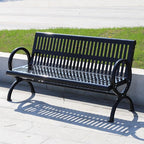 Patio Benches for Outdoors Wrought Iron Park Chair Double Black Metal Outdoor Long Backrest Community Square Welded Seat with Garden Benches for Outdoors