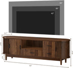 Haewon 63" Mid Century Modern TV Stand for TVs up to 75 Inch, Wood Entertainment Center with LED Lights and Power Outlet, Modern TV Console with Fluted Sliding Doors for Living Room, Walnut