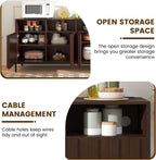 COCO DESIGN 70" Large Buffet Sideboard Cabinet with Power Outlets & Adjustable Shelves, Modern Farmhouse Accent Storage Credenza Console for Kitchen, Living Room, Walnut