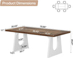 Tribesigns Large Dining Table for 6-8 People, 70.9" Wood Rustic Rectangular Table with White Wooden Legs, Farmhouse Center Kitchen Table for Dining Room, Living Room, Home Furniture (Brown & White)